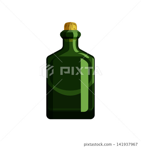 Green glass bottle of rum with a cork stopper. Perfect for nautical and pirate themes, maritime decor Green glass bottle of rum with a cork stopper. Perfect for nautical and pirate themes, maritime decor 141937967