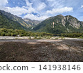 Mountain range viewed from the riverbank 141938146