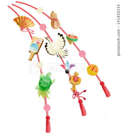 New Year's hanging decorations painted in watercolor New Year's hanging decorations painted in watercolor 141938314