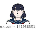 Female student in uniform, serious expression, no facial expression, bust-up illustration 141938351