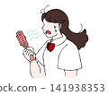 Female student in summer uniform, handheld fan, portable fan, summer, hot, sweat, illustration 141938353