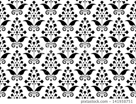 Flower geometric pattern. Seamless vector background. White and black ornament. Ornament for fabric, wallpaper, packaging. Decorative print. Flower geometric pattern. Seamless vector background. White and black ornament. Ornament for fabric, wallpaper, packaging. Decorative print. 141938751