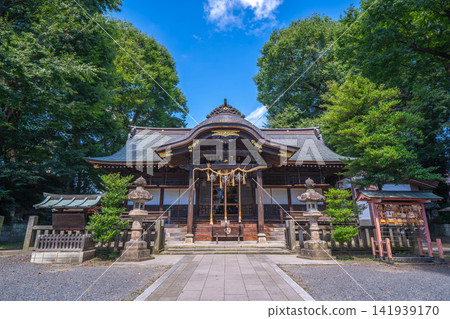 The front of the worship hall at Asaka Kunizukuri Shrine and the blue sky [Shimizudai, Koriyama City, Fukushima Prefecture] 141939170