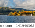 Autumn landscape at Lake Schluchsee with a sailboat, Black Forest, Germany 141940368