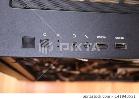 Close-up of Electronic Device Ports and Controls Close-up of Electronic Device Ports and Controls 141940551