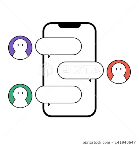 An illustration of multiple people chatting on their smartphones. An illustration of multiple people chatting on their smartphones. 141940647