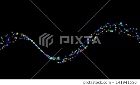 A series of glowing dots creates a flowing digital curve. A series of glowing dots creates a flowing digital curve. 141941556