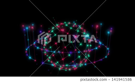 A sphere network structure composed of red and blue points and lines of light. A sphere network structure composed of red and blue points and lines of light. 141941586