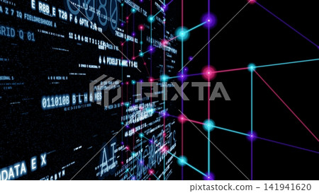Digital codes and a network of glowing dots Digital codes and a network of glowing dots 141941620