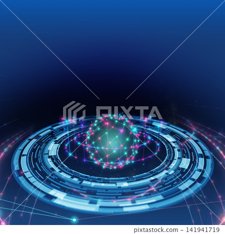 A futuristic interface featuring a blue, glowing circular circuit diagram. A futuristic interface featuring a blue, glowing circular circuit diagram. 141941719