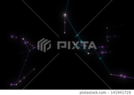 A network structure represented by points and lines of light floating against a black background. A network structure represented by points and lines of light floating against a black background. 141941729