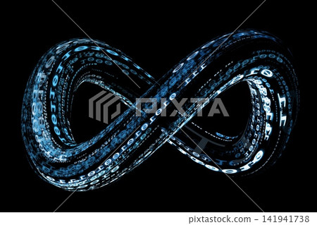 Blue digital data and binary code light that form the shape of infinity Blue digital data and binary code light that form the shape of infinity 141941738