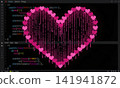 Digital love heart made of pink code, programming concept for tech romance and Valentines Day. 141941872
