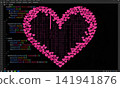 Digital love heart made of pink code, programming concept for tech romance and Valentines Day. 141941876