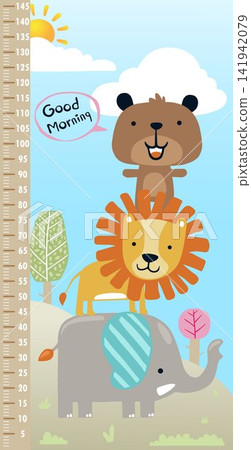 Kids height chart with cute stacked zoo animals illustration Kids height chart with cute stacked zoo animals illustration 141942079