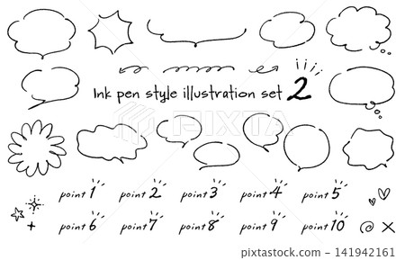 A set of hand-drawn, ink-pen-drawn illustrations with speech bubbles and other details, giving it an analog, cafe-like feel. A set of hand-drawn, ink-pen-drawn illustrations with speech bubbles and other details, giving it an analog, cafe-like feel. 141942161