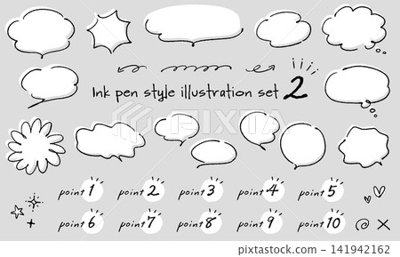 A set of hand-drawn, ink-pen-drawn illustrations with speech bubbles and other details, giving it an analog, cafe-like feel. A set of hand-drawn, ink-pen-drawn illustrations with speech bubbles and other details, giving it an analog, cafe-like feel. 141942162