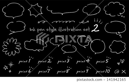 A set of chalkboard-style illustrations with hand-drawn speech bubbles and other details, part 2, on a black background. 141942165