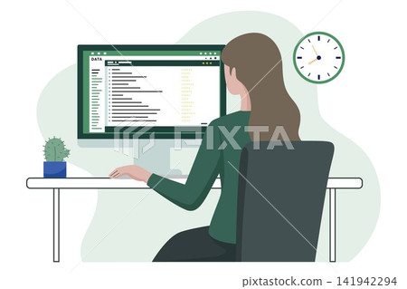 Woman Working at Computer Data Analysis Woman Working at Computer Data Analysis 141942294