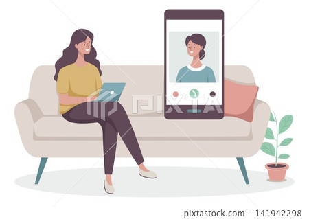 Woman Video Calling From Sofa 141942298