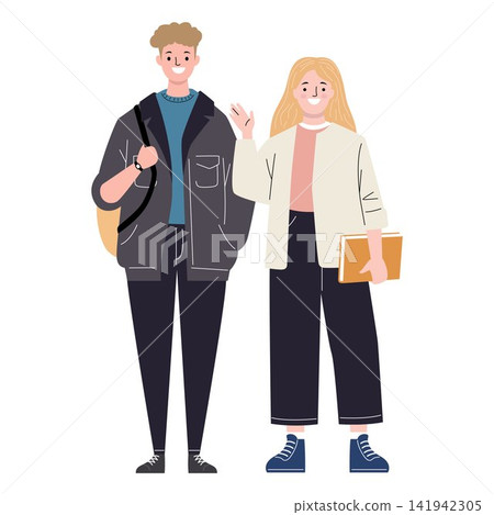 Young Students Standing Together Illustration Young Students Standing Together Illustration 141942305