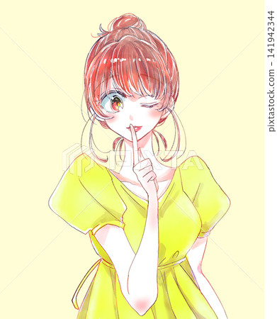 綁著髮髻的女人，秘密，微笑 141942344