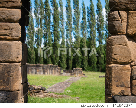 Entrance door Monk Bretton Priory medieval ruins in Yorkshire Entrance door Monk Bretton Priory medieval ruins in Yorkshire 141942374