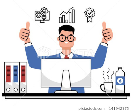 Businessman Success Working at Computer 141942575