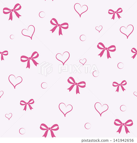 Cute pink bows and hearts seamless pattern background Cute pink bows and hearts seamless pattern background 141942656