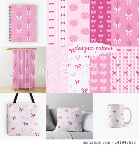 Designer pattern bundle with pink feminine backgrounds and mockups 141942658
