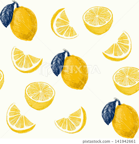 Mediterranean style seamless vector pattern with hand drawn lemons 141942661
