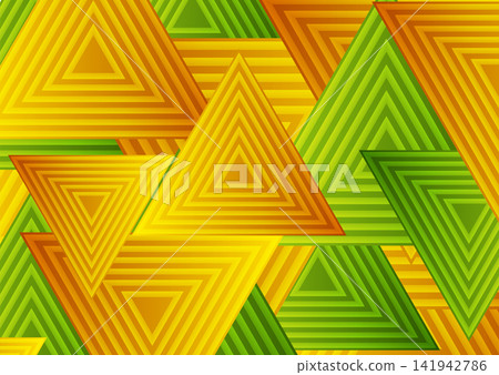 Abstract background with green and orange high contrast geometric tech striped triangles Abstract background with green and orange high contrast geometric tech striped triangles 141942786
