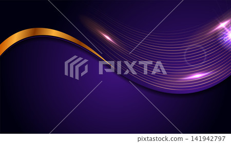 Dark violet wavy corporate background with glowing golden lines 141942797