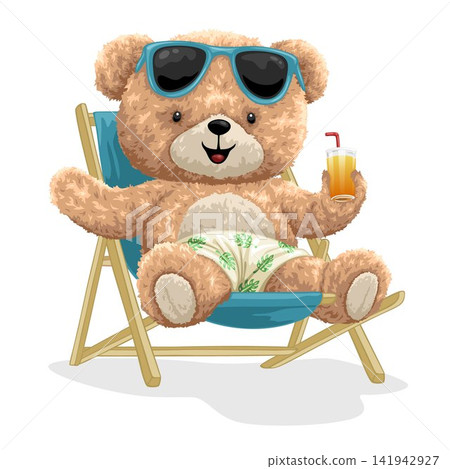 Cute Teddy Bear Relaxing On Beach Chair Summer Vacation Illustration Cute Teddy Bear Relaxing On Beach Chair Summer Vacation Illustration 141942927