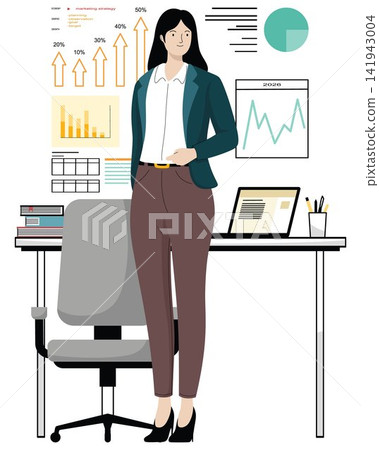 Professional Woman in Office with Business Analytics Charts Professional Woman in Office with Business Analytics Charts 141943004