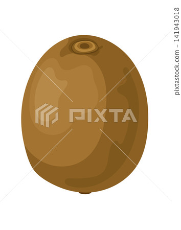 Flat vector illustration of a whole kiwi fruit with brown fuzzy skin. Fresh tropical fruit clipart isolated on white background for healthy food designs. Flat vector illustration of a whole kiwi fruit with brown fuzzy skin. Fresh tropical fruit clipart isolated on white background for healthy food designs. 141943018