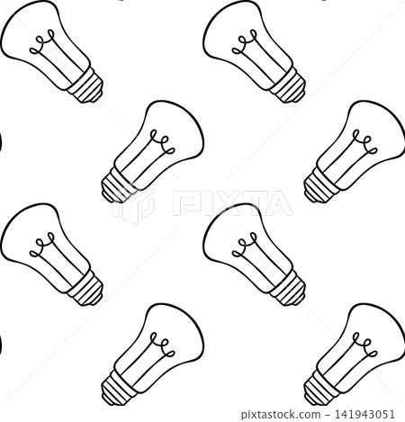 Monochrome seamless pattern of light bulb with sketchy lines. Vector illustration for packaging and promotional materials Monochrome seamless pattern of light bulb with sketchy lines. Vector illustration for packaging and promotional materials 141943051