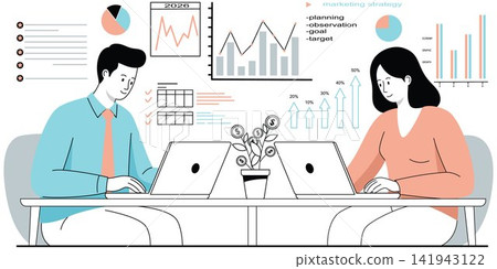 Business Data Analysis Teamwork Financial Growth Illustration Business Data Analysis Teamwork Financial Growth Illustration 141943122
