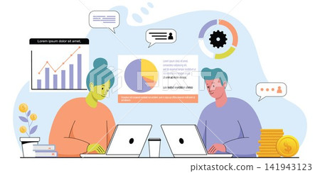 Business Data Analysis Team Collaboration Financial Growth Illustration 141943123