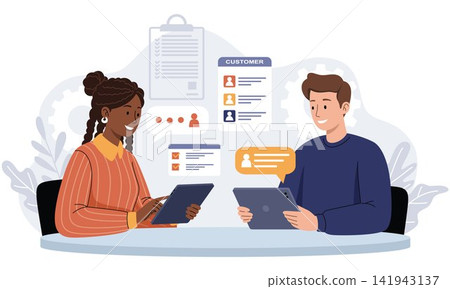 Customer Service Digital Communication CRM Support Illustration Customer Service Digital Communication CRM Support Illustration 141943137