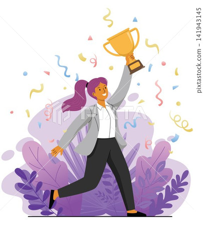 Business Achievement Winner Trophy Success Celebration Illustration Business Achievement Winner Trophy Success Celebration Illustration 141943145