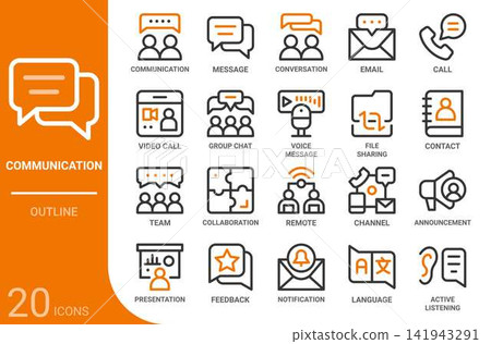 communication outline icon set,20 vector icons communication outline icon set,20 vector icons 141943291
