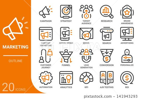 marketing outline icon set,20 vector icons marketing outline icon set,20 vector icons 141943293