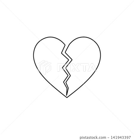 broken heart outline black love and heartbreak icon on white background broken heart outline black love and heartbreak icon on white background 141943397