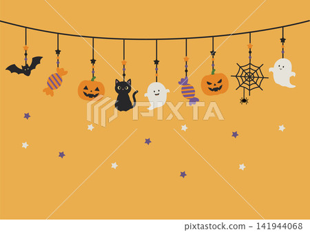 Halloween garland banner illustration, background illustration, vector, simple, jack-o'-lantern 141944068