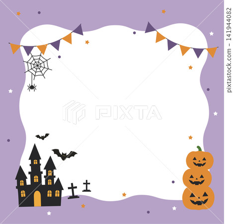 Halloween banner illustration - background illustration, vector, simple, featuring witch, ghost, jack-o'-lantern, and castle. Halloween banner illustration - background illustration, vector, simple, featuring witch, ghost, jack-o'-lantern, and castle. 141944082