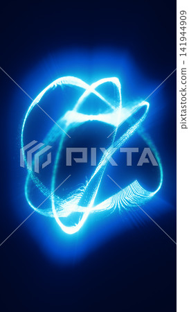 Bright blue glowing orbit trails forming an abstract energy loop, symbolizing technology, motion, quantum science, and digital flow. 141944909