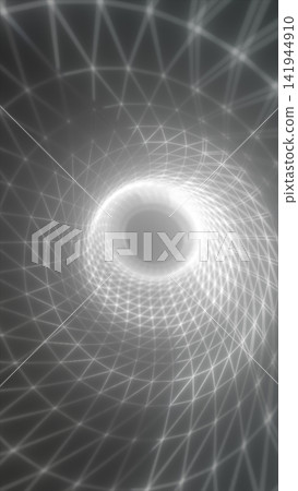 White wireframe vortex with geometric mesh lines on a gray abstract background, suggesting digital networks, portals, and futuristic depth. White wireframe vortex with geometric mesh lines on a gray abstract background, suggesting digital networks, portals, and futuristic depth. 141944910