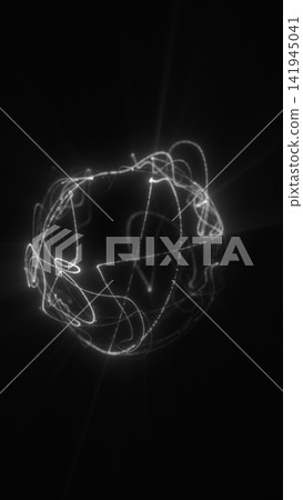 Minimal abstract white orbital light lines forming a glowing sphere on a black background, ideal for futuristic science concepts. Minimal abstract white orbital light lines forming a glowing sphere on a black background, ideal for futuristic science concepts. 141945041