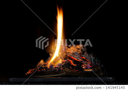 an old notebook burning in the fireplace an old notebook burning in the fireplace 141945145